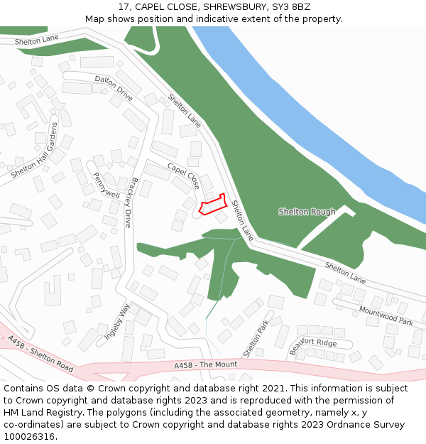 17, CAPEL CLOSE, SHREWSBURY, SY3 8BZ: Location map and indicative extent of plot