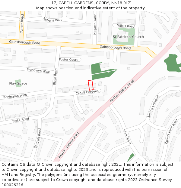 17, CAPELL GARDENS, CORBY, NN18 9LZ: Location map and indicative extent of plot