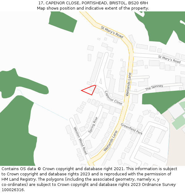 17, CAPENOR CLOSE, PORTISHEAD, BRISTOL, BS20 6RH: Location map and indicative extent of plot