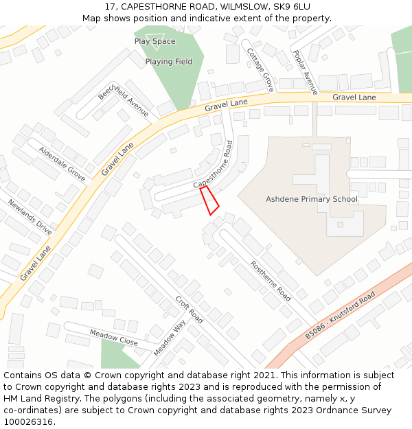 17, CAPESTHORNE ROAD, WILMSLOW, SK9 6LU: Location map and indicative extent of plot