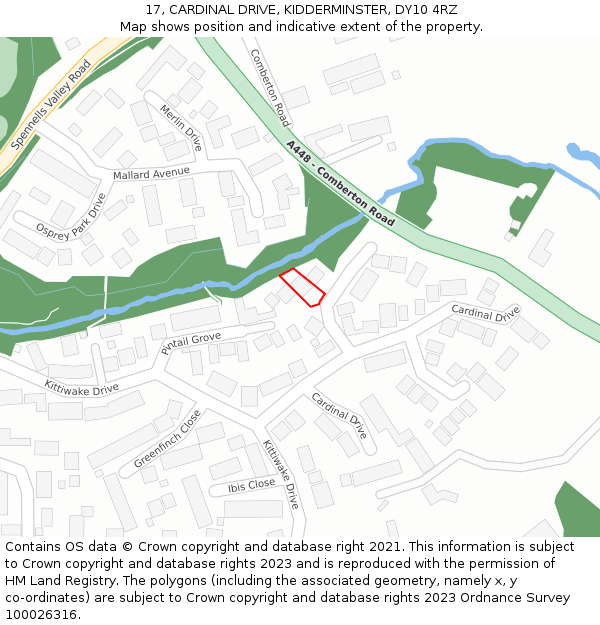 17, CARDINAL DRIVE, KIDDERMINSTER, DY10 4RZ: Location map and indicative extent of plot
