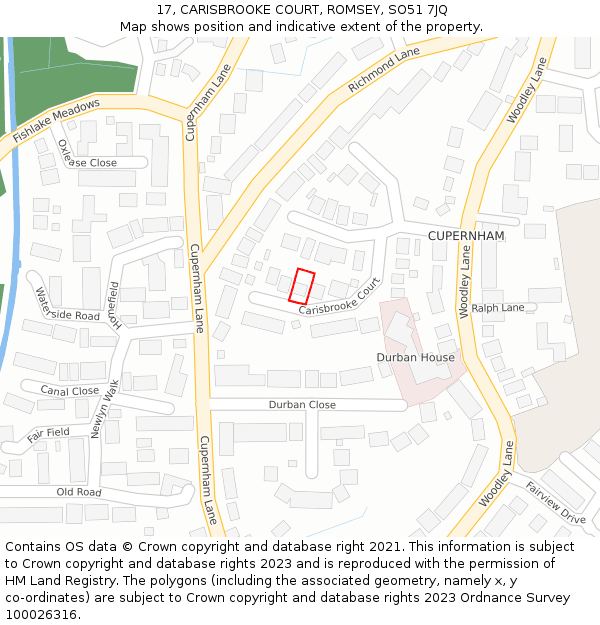 17, CARISBROOKE COURT, ROMSEY, SO51 7JQ: Location map and indicative extent of plot