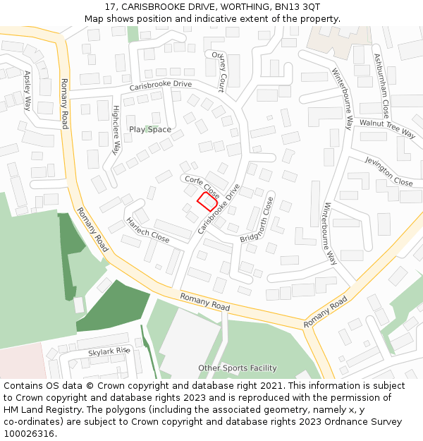 17, CARISBROOKE DRIVE, WORTHING, BN13 3QT: Location map and indicative extent of plot