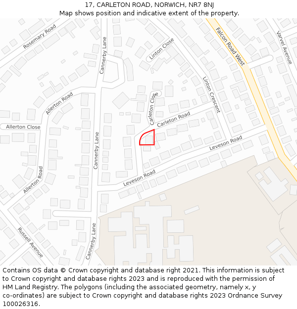 17, CARLETON ROAD, NORWICH, NR7 8NJ: Location map and indicative extent of plot