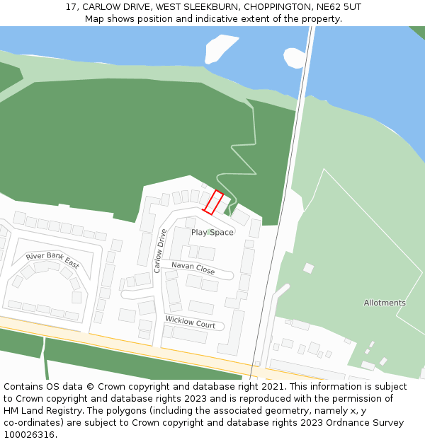 17, CARLOW DRIVE, WEST SLEEKBURN, CHOPPINGTON, NE62 5UT: Location map and indicative extent of plot