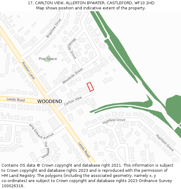 17, CARLTON VIEW, ALLERTON BYWATER, CASTLEFORD, WF10 2HD: Location map and indicative extent of plot