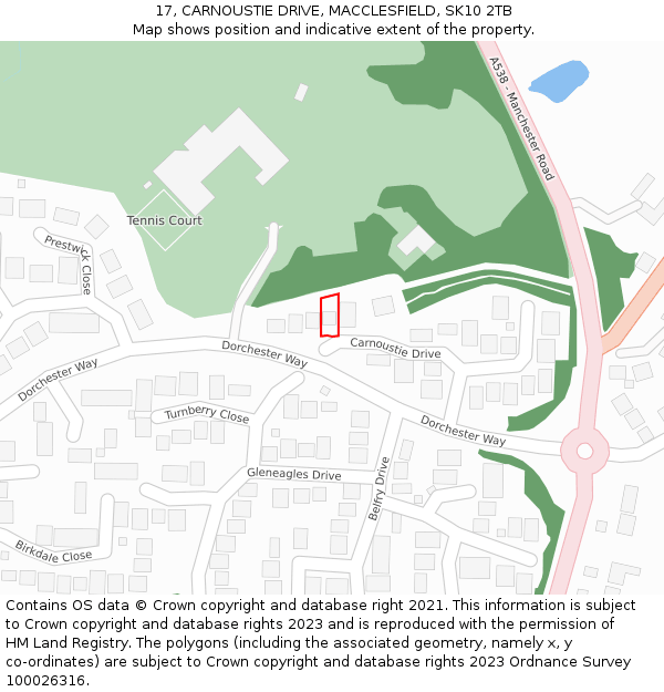 17, CARNOUSTIE DRIVE, MACCLESFIELD, SK10 2TB: Location map and indicative extent of plot