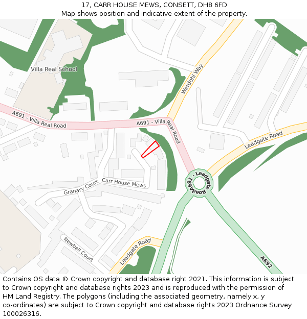 17, CARR HOUSE MEWS, CONSETT, DH8 6FD: Location map and indicative extent of plot