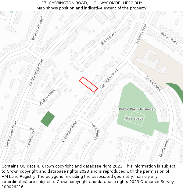 17, CARRINGTON ROAD, HIGH WYCOMBE, HP12 3HY: Location map and indicative extent of plot