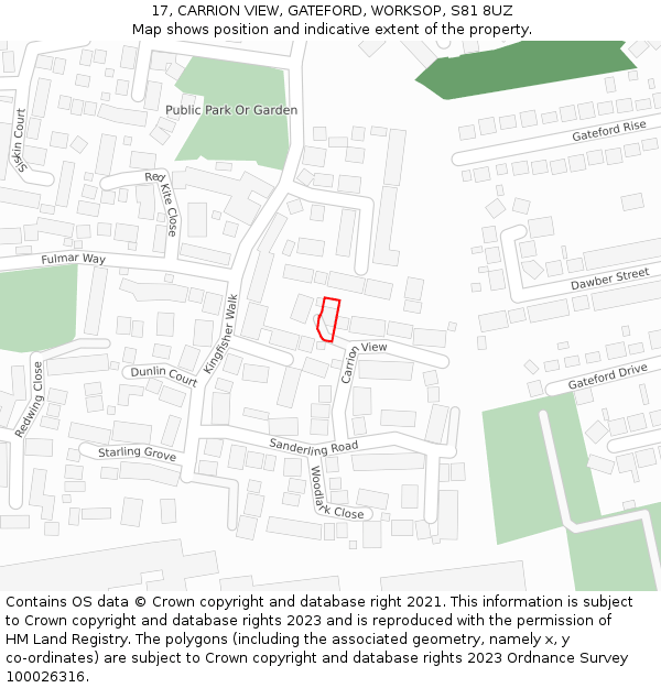 17, CARRION VIEW, GATEFORD, WORKSOP, S81 8UZ: Location map and indicative extent of plot