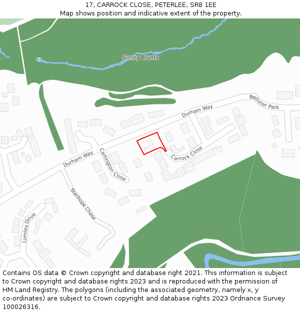 17, CARROCK CLOSE, PETERLEE, SR8 1EE: Location map and indicative extent of plot