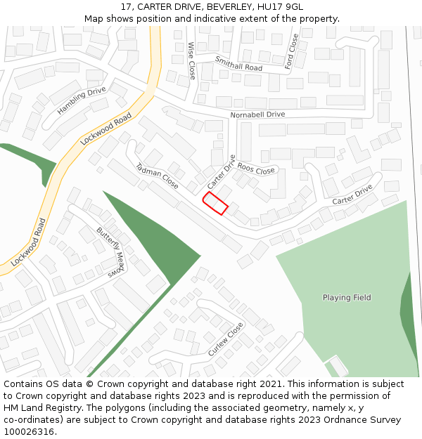 17, CARTER DRIVE, BEVERLEY, HU17 9GL: Location map and indicative extent of plot