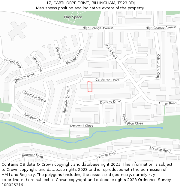 17, CARTHORPE DRIVE, BILLINGHAM, TS23 3DJ: Location map and indicative extent of plot