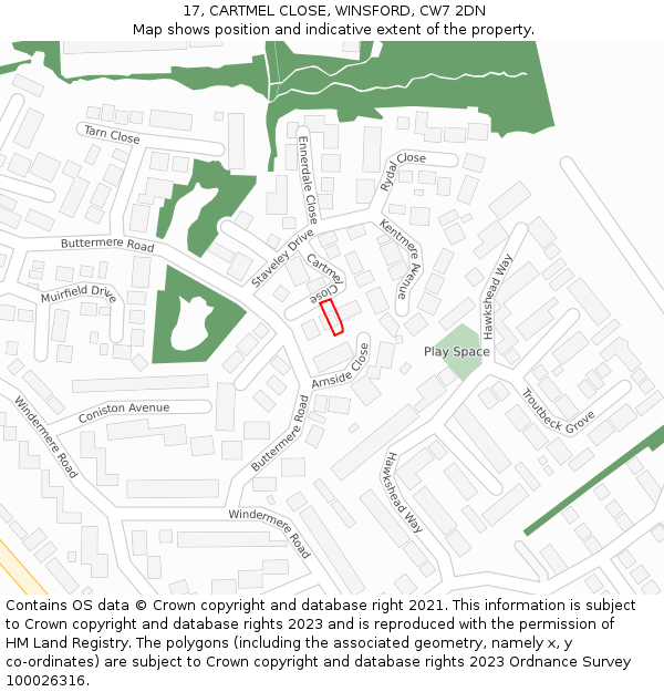 17, CARTMEL CLOSE, WINSFORD, CW7 2DN: Location map and indicative extent of plot