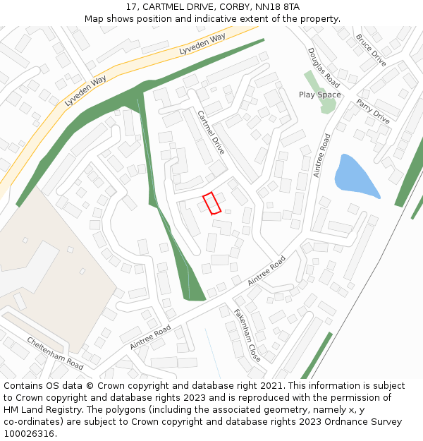 17, CARTMEL DRIVE, CORBY, NN18 8TA: Location map and indicative extent of plot