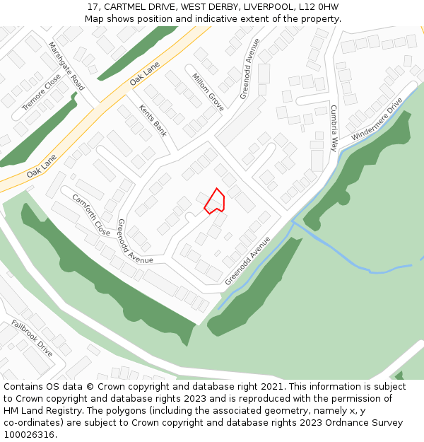 17, CARTMEL DRIVE, WEST DERBY, LIVERPOOL, L12 0HW: Location map and indicative extent of plot