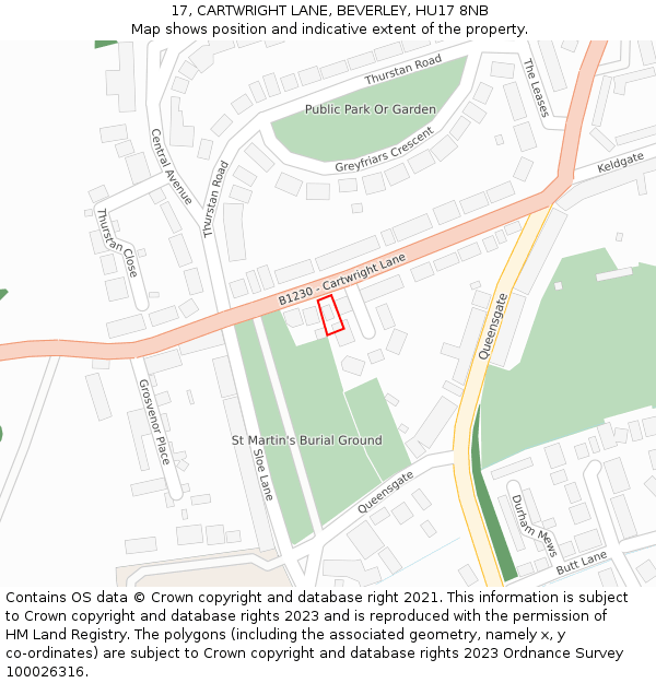 17, CARTWRIGHT LANE, BEVERLEY, HU17 8NB: Location map and indicative extent of plot