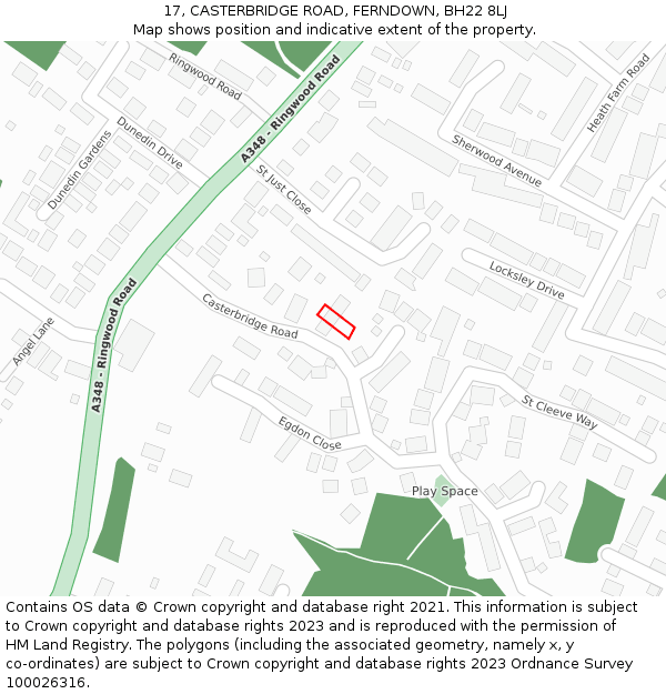 17, CASTERBRIDGE ROAD, FERNDOWN, BH22 8LJ: Location map and indicative extent of plot