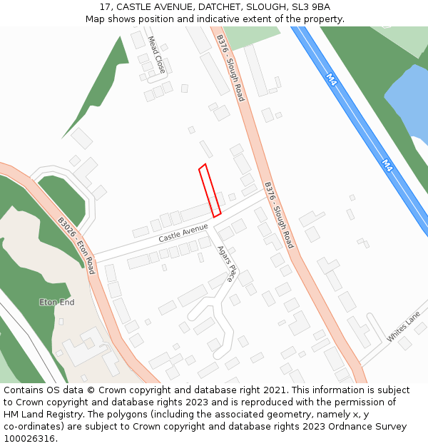 17, CASTLE AVENUE, DATCHET, SLOUGH, SL3 9BA: Location map and indicative extent of plot