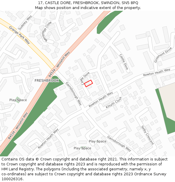 17, CASTLE DORE, FRESHBROOK, SWINDON, SN5 8PQ: Location map and indicative extent of plot
