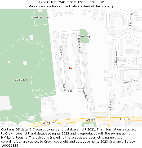 17, CASTLE ROAD, COLCHESTER, CO1 1UW: Location map and indicative extent of plot