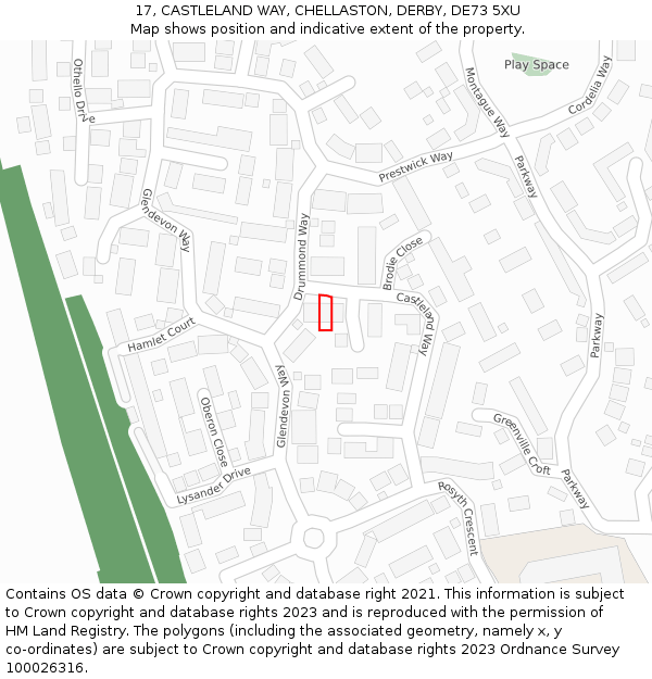 17, CASTLELAND WAY, CHELLASTON, DERBY, DE73 5XU: Location map and indicative extent of plot