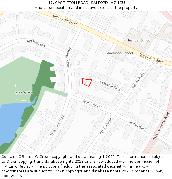 17, CASTLETON ROAD, SALFORD, M7 4GU: Location map and indicative extent of plot