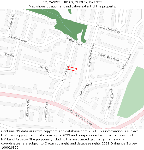 17, CASWELL ROAD, DUDLEY, DY3 3TE: Location map and indicative extent of plot