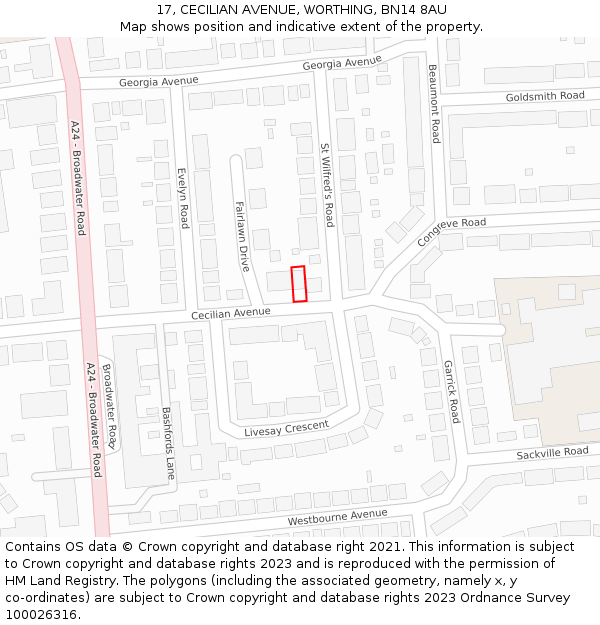 17, CECILIAN AVENUE, WORTHING, BN14 8AU: Location map and indicative extent of plot