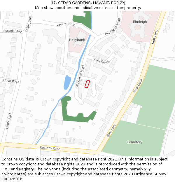 17, CEDAR GARDENS, HAVANT, PO9 2YJ: Location map and indicative extent of plot