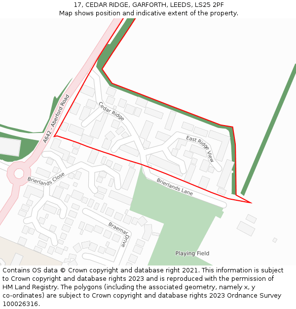 17, CEDAR RIDGE, GARFORTH, LEEDS, LS25 2PF: Location map and indicative extent of plot