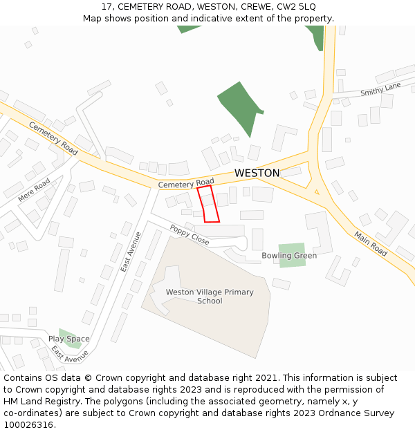 17, CEMETERY ROAD, WESTON, CREWE, CW2 5LQ: Location map and indicative extent of plot