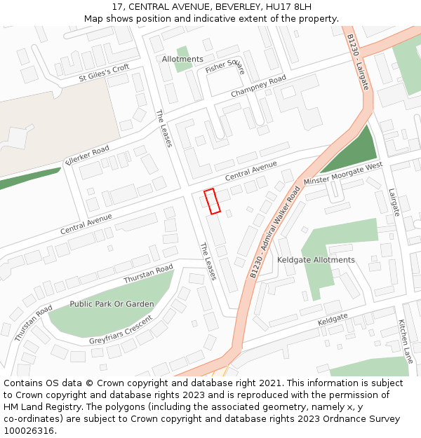 17, CENTRAL AVENUE, BEVERLEY, HU17 8LH: Location map and indicative extent of plot