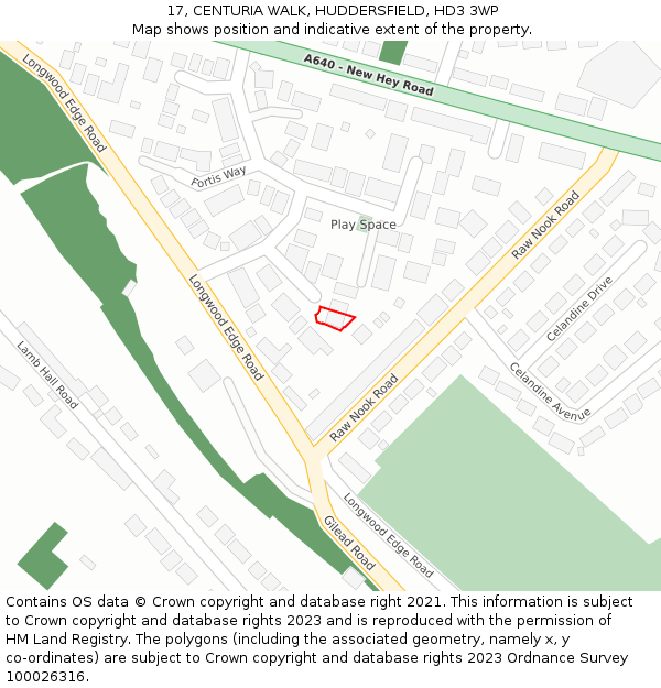 17, CENTURIA WALK, HUDDERSFIELD, HD3 3WP: Location map and indicative extent of plot