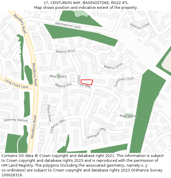 17, CENTURION WAY, BASINGSTOKE, RG22 4TL: Location map and indicative extent of plot