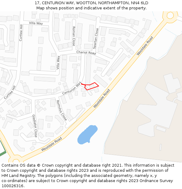 17, CENTURION WAY, WOOTTON, NORTHAMPTON, NN4 6LD: Location map and indicative extent of plot