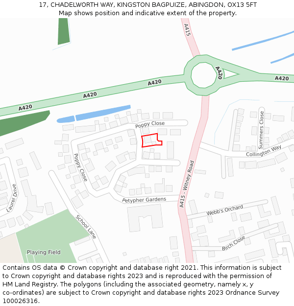 17, CHADELWORTH WAY, KINGSTON BAGPUIZE, ABINGDON, OX13 5FT: Location map and indicative extent of plot