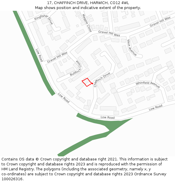 17, CHAFFINCH DRIVE, HARWICH, CO12 4WL: Location map and indicative extent of plot