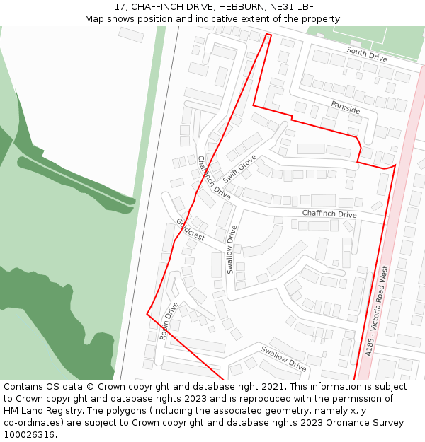 17, CHAFFINCH DRIVE, HEBBURN, NE31 1BF: Location map and indicative extent of plot
