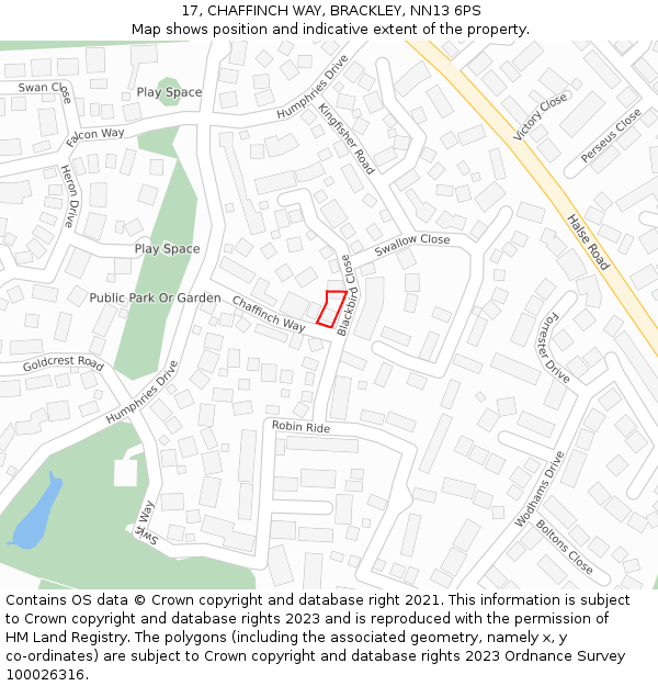 17, CHAFFINCH WAY, BRACKLEY, NN13 6PS: Location map and indicative extent of plot