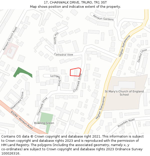 17, CHAINWALK DRIVE, TRURO, TR1 3ST: Location map and indicative extent of plot