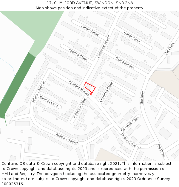 17, CHALFORD AVENUE, SWINDON, SN3 3NA: Location map and indicative extent of plot