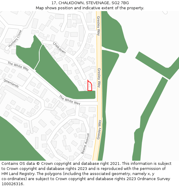 17, CHALKDOWN, STEVENAGE, SG2 7BG: Location map and indicative extent of plot