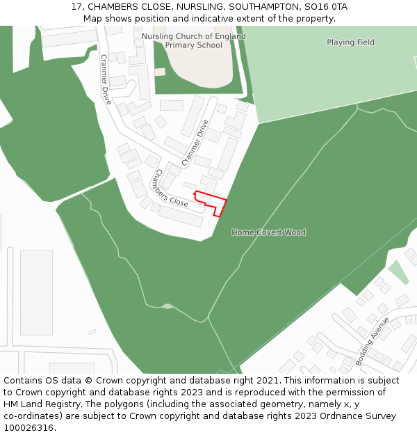 17, CHAMBERS CLOSE, NURSLING, SOUTHAMPTON, SO16 0TA: Location map and indicative extent of plot