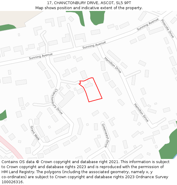 17, CHANCTONBURY DRIVE, ASCOT, SL5 9PT: Location map and indicative extent of plot