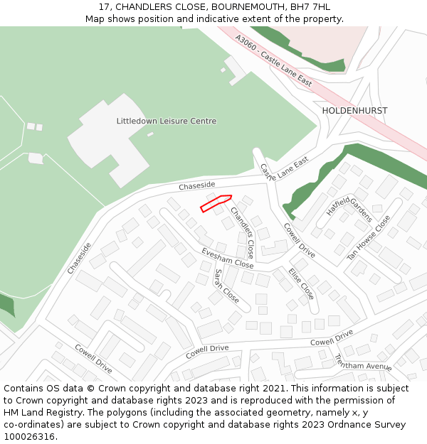 17, CHANDLERS CLOSE, BOURNEMOUTH, BH7 7HL: Location map and indicative extent of plot