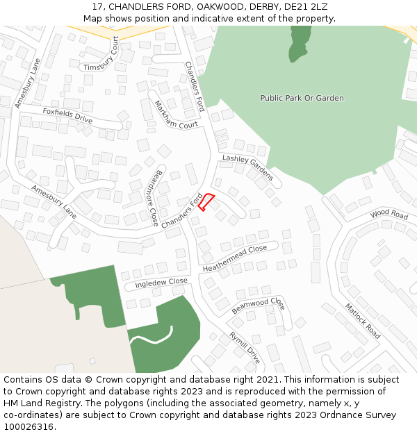 17, CHANDLERS FORD, OAKWOOD, DERBY, DE21 2LZ: Location map and indicative extent of plot