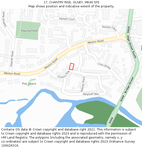 17, CHANTRY RISE, OLNEY, MK46 5FE: Location map and indicative extent of plot