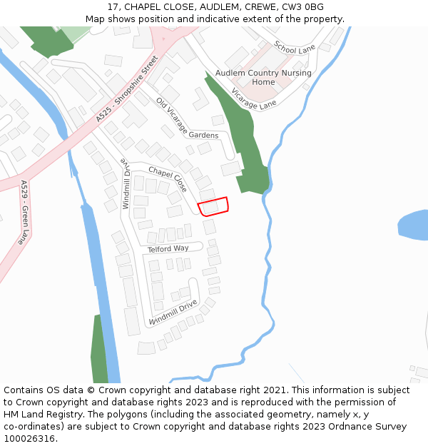 17, CHAPEL CLOSE, AUDLEM, CREWE, CW3 0BG: Location map and indicative extent of plot