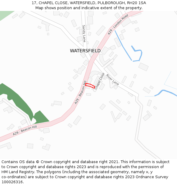 17, CHAPEL CLOSE, WATERSFIELD, PULBOROUGH, RH20 1SA: Location map and indicative extent of plot